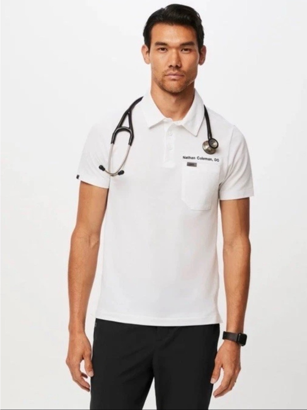FIGS PRO Men's Large  Technical Pique Scrub
White Polo Nurse Medical Polo NWT